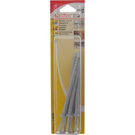 6 chevilles à frapper N Ø8 x 120 mm collerette plate et clou tête fraisée pour structures en bois - Fischer (1/5)