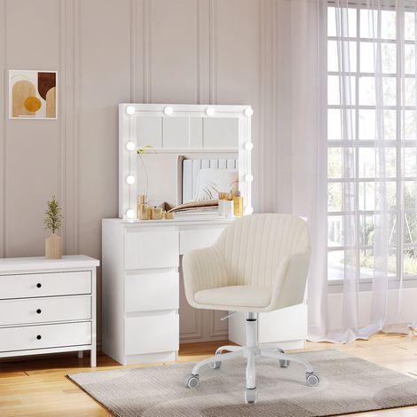 WOLTU Bürostuhl Ergonomischer, Schreibtischstuhl Drehstuhl Höhenverstellbar, Computerstuhl mit Armlehnen und Rollen, Stuhl bis 150 kg belastbar, aus Samt Metallrahmen, Creme