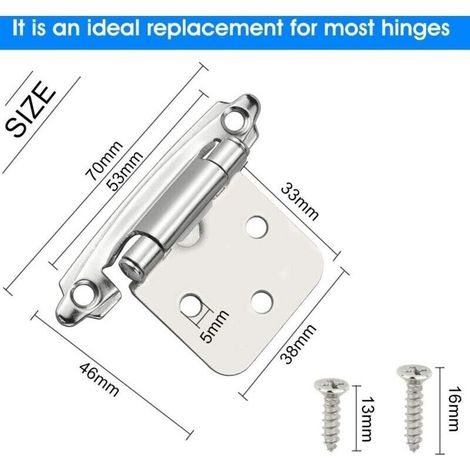 Set di 6 cerniere per porte a chiusura automatica, in acciaio laminato a freddo, con molla e ammortizzatori, ideali per ante di armadi, scarpiere, librerie e cantine. (1/4)