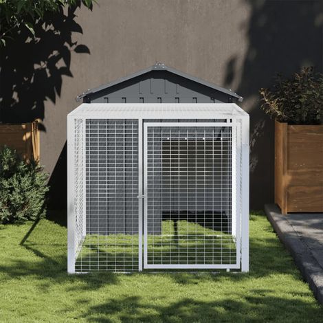 Poulailler avec courïŒEnclos Ă poulesïŒCage pour Animaux anthracite 117x201x123 cm acier galvanisĂ© DGBDF113315 (1/5)