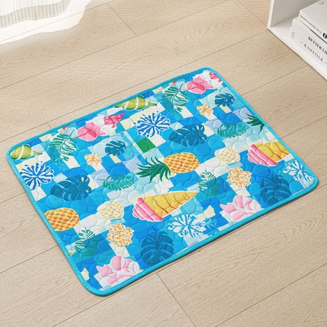 Tapis Rafraîchissant pour Chiens et Chats en Soie Glacée - Coussin de Refroidissement Antidérapant pour Été, Grand Format pour Grands Chiens, Motif Jungle Tropicale Bleue