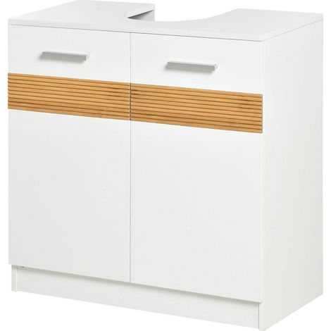 MOBILE SOTTO LAVABO BAGNO, MOBILETTO BAGNO SOTTOLAVANDINO CON ANTINE IN LEGNO, 60X30X60.5CM - BIANCO (1/5)