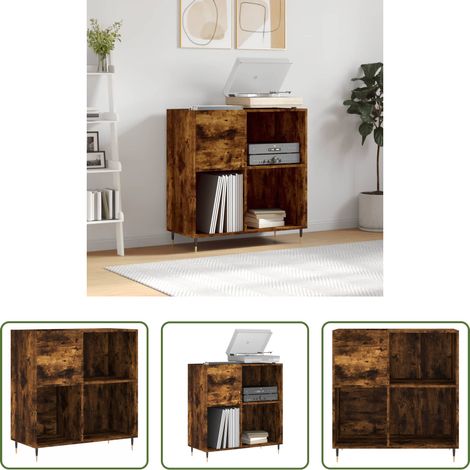 Rangement vinyle - Armoire à disques chêne fumé 84,5x38x89 cm bois d'ingénierie (1/5)