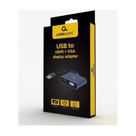 Adaptateur vidéo Cablexpert Connecteur D-Sub HD 15 broches (HD-15) Connecteur HDMI type A 19 broches Femelle Connecteur USB type A 9 broches Mâle Gris sidéral 0,15 m (1/3)