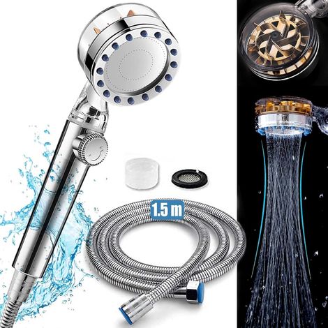 Shower Head, Anti Limescale Shower Head with 1.5M Hose & Unlimited Adjustable Mode, Water Saving Hand Shower Bathroom Shower Head, Universal High Pressure Propeller Shower Head, Chrome