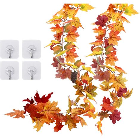 Lot de 2 Plante Artificielle Guirlande Automne Multicolore Feuilles d'Erable Artificielles Plante Décoration Automne pour Intérieur Extérieur Jardin Mariage Noël Maison Soirée Party DIY (1/5)