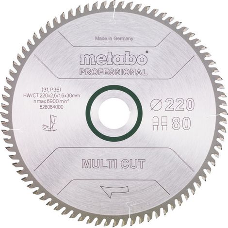 Metabo Kreissägeblatt multi cut - professional 220 x 30 x 2,6/1,6, 80 Zähne, Spanwinkel 10° (1/3)