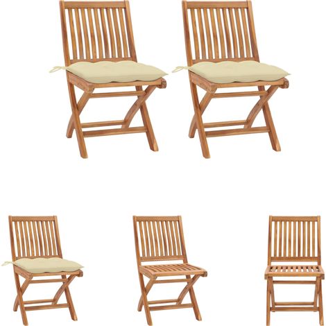 The Living Store -  Gartenstühle 2 Stk. mit Cremeweißen Kissen Massivholz Teak (1/5)