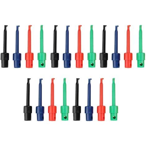 QORVA-Lot de 20 crochets de sonde de test pour multimètre, pinces de test électroniques, sondes de test PCB, noir, rouge, vert, bleu (1/5)
