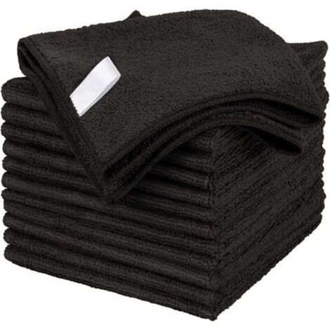 Microfiber Cleaning Cloth, All-Purpose Towels, Streak-Free, Pack of 12, Black, Size 30x30cm (1/5)