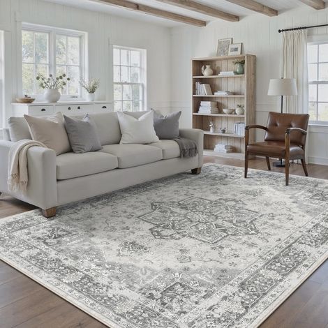 Vintage Tapis Salon Gris 160x230cm Lavable en Machine Rug Grand Antidérapant Rugs,Chambre Adulte,Descente de Lit Carpets,Salle a Manger,Bureau,Cuisine,Interieur Poil Ras Carpet (1/5)