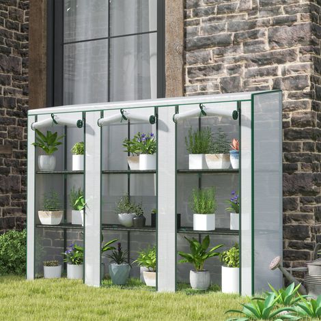 Serra da giardino con ripiani a 3 livelli, serra da balcone, 3 ante avvolgibili con cerniera, 215 x 46 x 151 cm, bianca