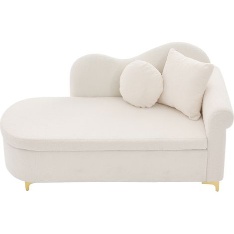ELVMI Chaise longue con arcón de almacenaje, 1 plaza, respaldo ondulado, en tejido efecto borreguito beige blanco (1/5)