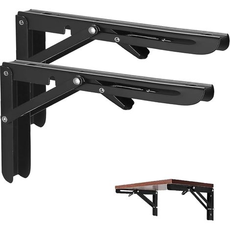 400mm Équerre Pliante, 2Pcs Noir Support Console Pliable, Supports D' étagères Pliants Charge, Lourds Support Console Pliable,Equerre Etagere, Pour Garage,Cuisine,Chambre,90KG/199lbs Porteur (1/5)