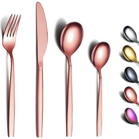 Ménagère 24 pièces,Berglander Ensemble de couverts , acier inoxydable plaqué or rose titane, couverts pour 6 personnes-Ywey (1/4)