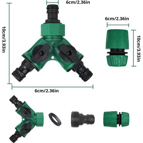 Connecteur de Raccord Tuyau D'arrosage, Embout Tuyau Arrosage, Séparateur de Tuyau en Y, Adaptateur Robinet Tuyau Arrosage, Gardena Raccord avec 2 Sorties Vannes pour Robinet Jardin (1/4)