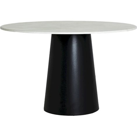 Table à manger contemporaine bois noir et marbre blanc élégant - Noir profond et marbre blanc (1/4)