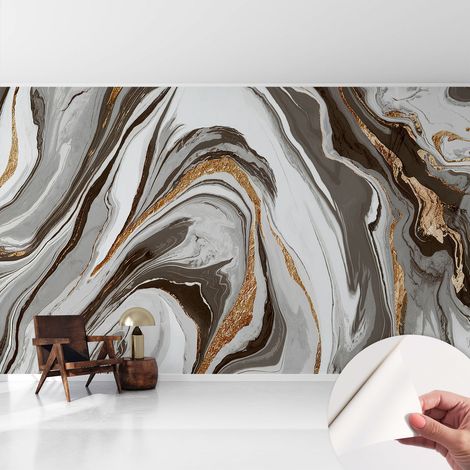 Fotomurale adesivo - Carta da parati adesiva - per la cucina camera da letto per la soggiorno - Vortici marmorei 416x254 cm (1/5)