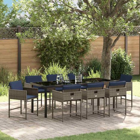Garten Essgruppe mit Kissen 9 pcs Grau Poly-Rattan