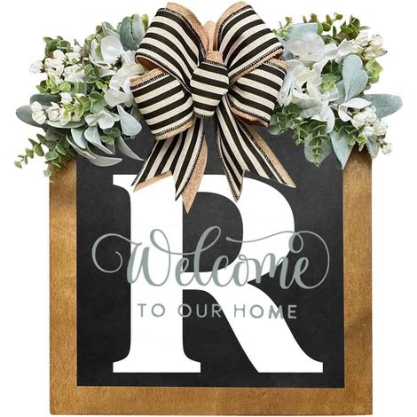 Plaque En Bois - Couronne Décorative Pour Porte D'Entrée - Personnalisable Avec Lettre De A À Z - Idée Cadeau Pour Mariage Ou Inauguration De Maison - 1 Pièce