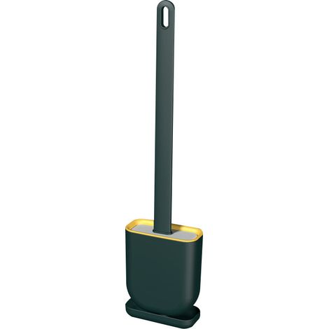 Brosse WC Silicone et Supports,Brosse Toilette Silicone à Manche Long avec Support à Séchage Rapide,Balayette WC Silicone Flexible Vert (1/5)