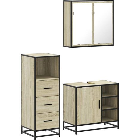 Maison Exclusive - 3-tlg. Badmöbel-Set Sonoma-Eiche Holzwerkstoff