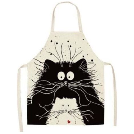 ALLIANDISTablier mignon à motif chat, tablier de cuisine en lin, idéal pour griller, cuisiner et peindre, unisexe, un cadeau parfait pour les parents. (1/4)
