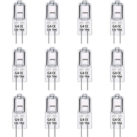 Paquet de 12 Ampoules Halognes G4 12V 10W, Intensité Variable, Blanc Chaud 2700K, 140LM, Lampe Halogène Basse Tension G4, Capsule Transparente, Pour Lustre, Placards, Plafonniers (1/4)