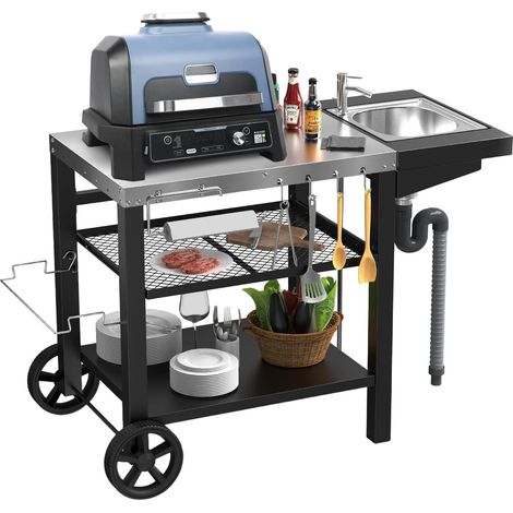 Grillwagen 107 x 63 x 81 cm, Grill mit Spülbecken für Ninja Woodfire Pizzaöfen, wetterfester Grillwagen für den Außenbereich für Pizzaöfen, für Weber Q1000 (1/5)