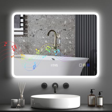 Miroir de salle de bain avec éclairage LED 80x60 cm, Bluetooth, 3 couleurs d'éclairage, fonction antibuée, fonction mémoire, IP44 (1/5)