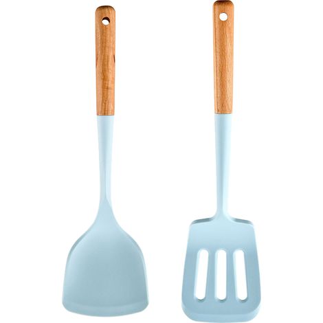 Ensemble Ustensiles Cuisine - Silicone Résistant Chaleur Et Bois Massif - Pour Poêles Antiadhésives - Lot De 2 Pièces (1/5)