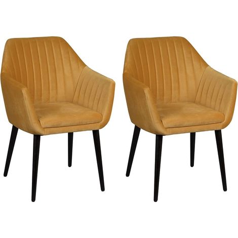 Lot de 2 Fauteuils tissu velours jaune pieds laqués wengé - RIVIERA (1/4)