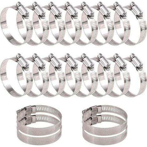 Assortment of 20 adjustable clamps, XU, worm screw in 304 stainless steel (40-63 mm) - (1/4)
