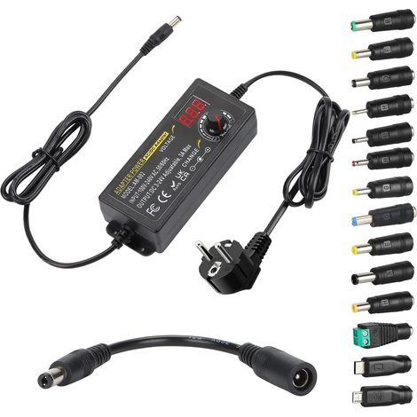3A 72W Adaptateur Secteur Ajustable, 3V24V Adaptateur Secteur Ajustable,100V-240V AC à DC Convertisseur avec 5,5x2,5mm 14 Conseils & câble de polarité Alimentation gradable (1/5)