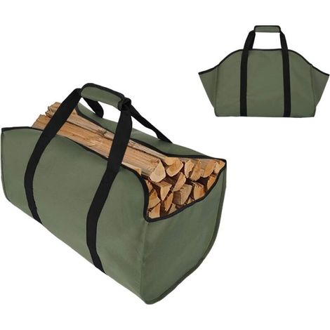 Extra Large, Durable Canvas Firewood Carrier Bag, Ideal for Fireplaces, Wood Stoves, Logs, Camping, Landscaping (1 pc, Green) (1/4)