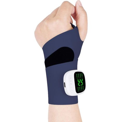 Tragbares, kabelloses Handwärmer-Pad mit 8 Einstellungen, wiederaufladbares, verstellbares elektrisches EMS-Handgelenkmassagegerät mit 30 Intensitätsstufen (Marineblau) (1/5)