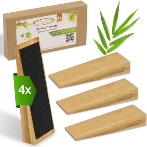 4x Türkeile Bambus Türstopper rutschfest mit Gummi Door Stopper Bambuskeil (1/4)