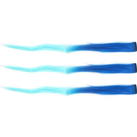 Mèche de cheveux synthétiques longue et droite, dégradé bleu nuit à bleu clair, lot de 10 pièces à clip, extension capillaire pour cosplay et fête. (1/5)
