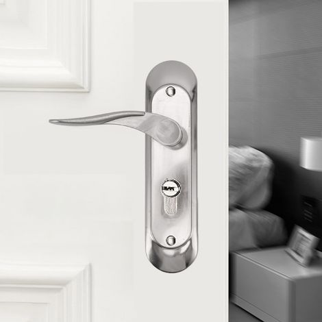 Serrure de porte de chambre en acier inoxydable, serrure universelle pour porte intérieure et résidentielle, poignée de porte, ensemble pour porte en bois. (1/5)