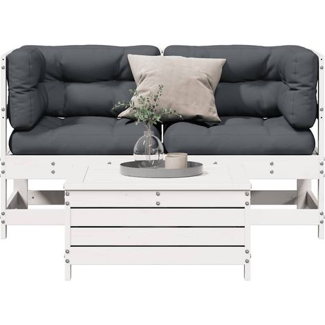 Set Salotto da Giardino 3 pz Cuscini Legno Massello Pino Bianco vidaXL (1/5)