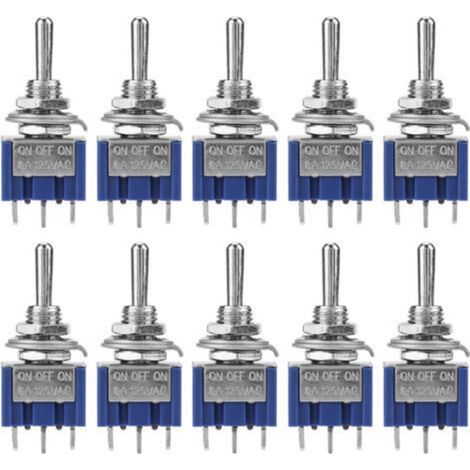 10pcs OFF ON Mini Rocker Switch SPDT 3 Position 3 Pin 6mm 6A 125VAC (1/5)