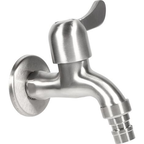 Robinet 1/2 Pouce en Acier Inoxydable, Robinet Mural avec Bec, pour Jardin, Buanderie et Salle de Bain, Adapté pour Tuyau et Raccord d'Eau (1/5)