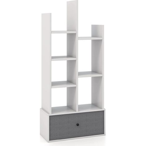COSTWAY Estantería Librería de 7 Niveles con Cajón, Estabtería de Madera con 7 Compartimentos, Estudio, Sala de Estar, Dormitorio, 53 x 24 x 118cm (blanco) (1/5)
