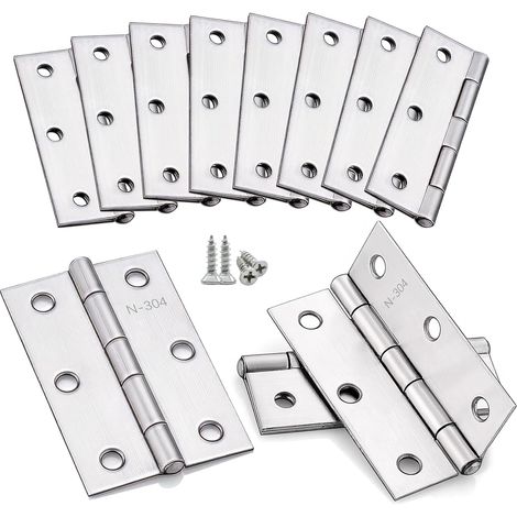 lot de 8 charnière, acier inoxydable, 75x50x1,2 mm, 6 trous, fixation stable, porte armoire fenêtre (1/5)