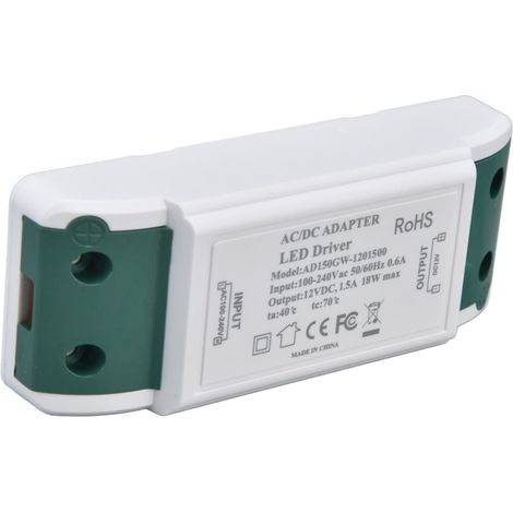 Driver LED, trasformatore driver LED AC100-240V 12V DC 18W 1.5A Installazione semplice per strisce LED flessibili.