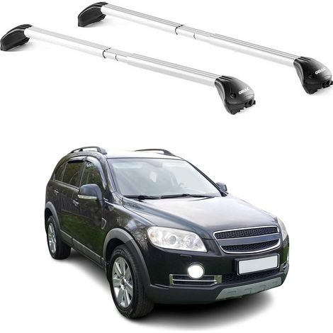 OMAC Barres de toit transversales certifiées TÜV pour Chevrolet Captiva 2006-2016 – Verrouillables (4 antivols) – Charge max 100 kg – Sangle inox + protection caoutchouc Argent (1/5)