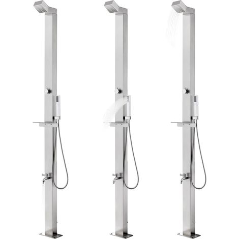 vidaXL Garden Shower with Grey Base 225 cm Stainless Steel (315939+48205)