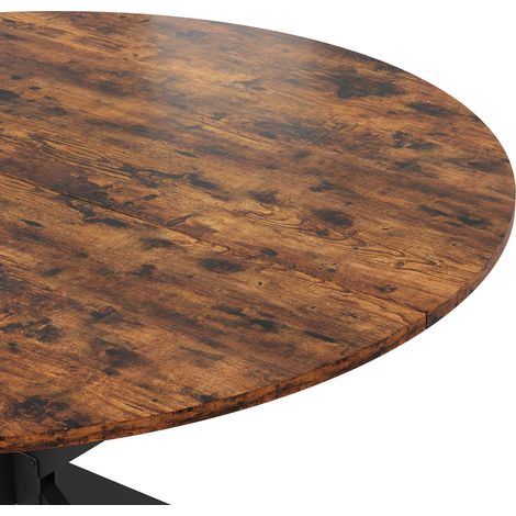 Table ronde style industriel Ø120 cm pieds X vintage brun noir (1/5)