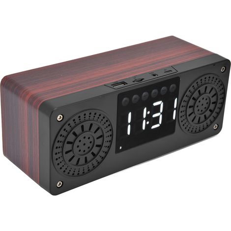 Red Doppellautsprecher mit Digitalanzeige und Uhr, 360°-Surround-Sound aus Holz, Subwoofer (1/5)