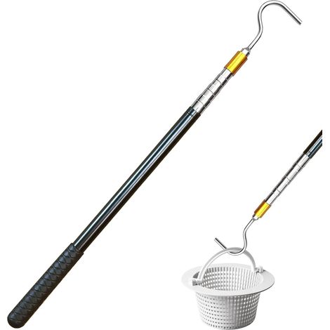 Perche extensible de 160 cm pour panier d'écumoire de piscine, lève-couvercle d'écumoire en acier inoxydable avec poignée antidérapante pour le nettoyage de la piscine (1/5)